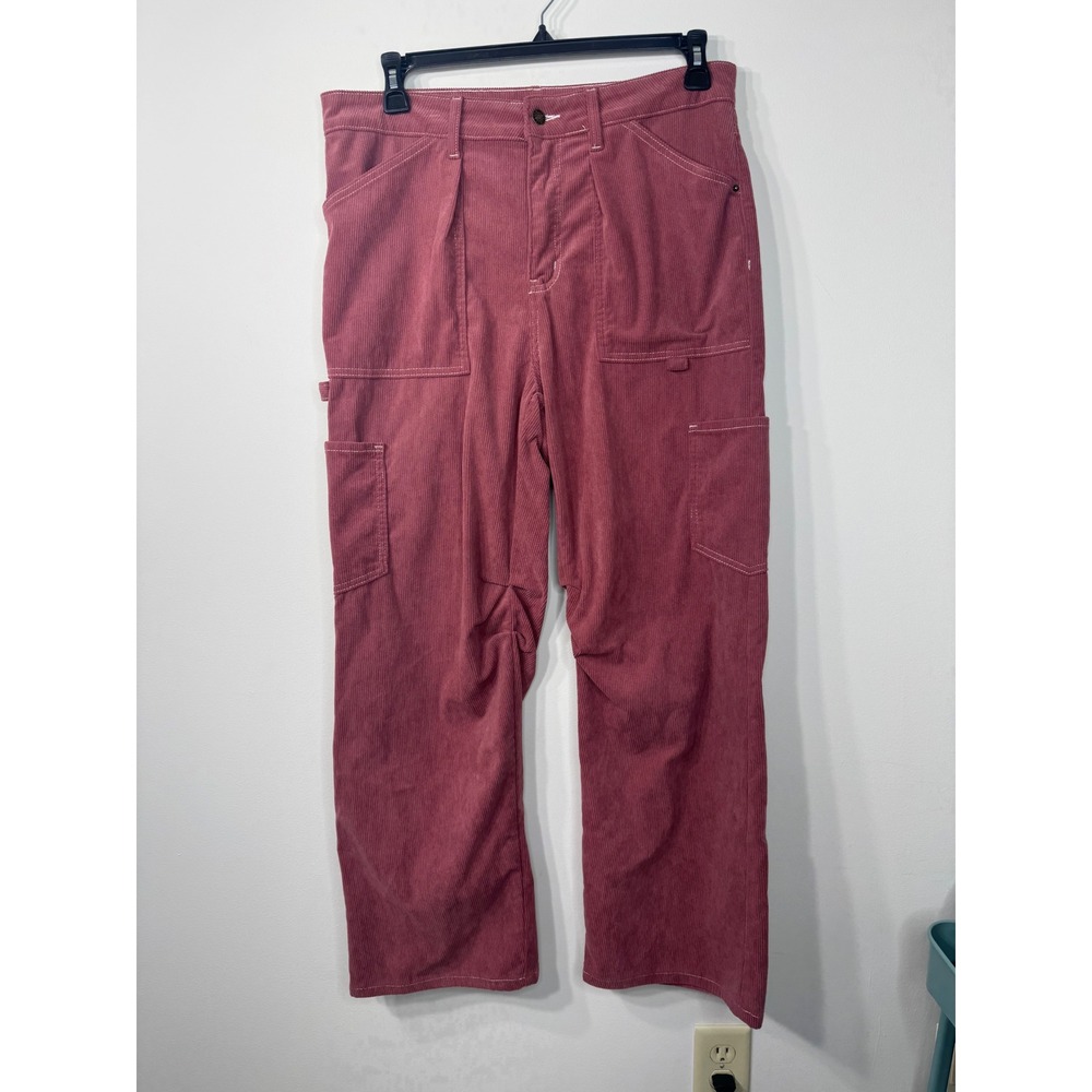 Dokotoo Pink Corduroy Carpenter Pants Wide Leg Utility Contrast Stitch Size 14